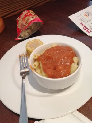 Kids pasta with dissapointing corn on the cob at Hungry Horse - Oadby Owl in Oadby