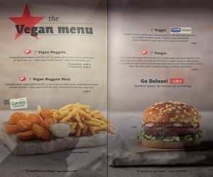 vegan menu at Goody's Burger House in Crete