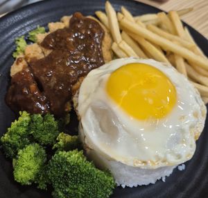 Xmas rice set - mushroom steak at Veggie Century in Batu Caves