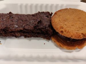 Desserts (chocolate brownie and peanut butter chocolate cookie sandwich) at Plant No. 01 in Lincoln