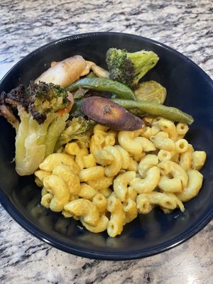 Vegan Mac and cheese with a side of veggies   at Plant No. 01 in Lincoln
