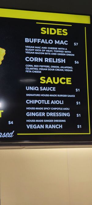 Menu at UNiQ Burger in Scottsdale