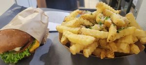 Truffle parmesan fries  and burger at UNiQ Burger in Scottsdale