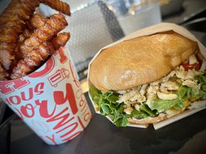 Southwest Burger w/ sweet potato fries  at UNiQ Burger in Scottsdale