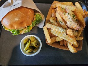 Southwest Burger extra Jalapeño Peppers and Parmesan Truffle Fries at UNiQ Burger in Scottsdale