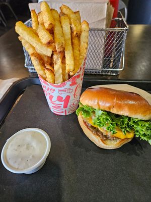 Paradise Burger and Crinkle Cajun fries at UNiQ Burger in Scottsdale