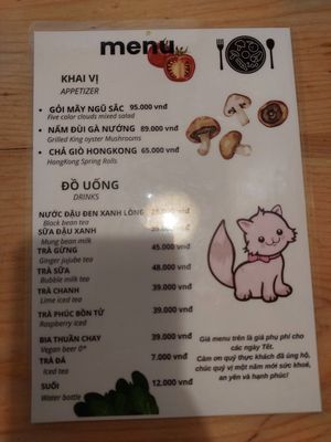 Menu at Nha Toi in Ho Chi Minh City