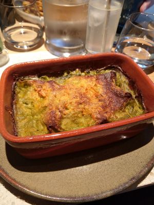 daily special: lasagna verde with green peas at Verdō in Brussels