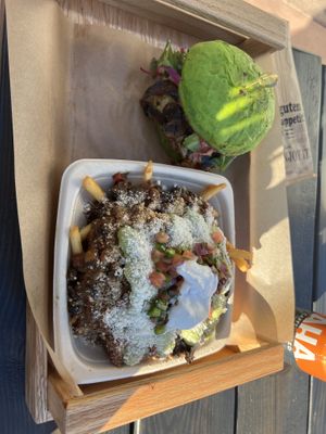 The Tokyo Mushito burger and chili cheese fries! Very good food!  at ChagaRoot in Las Vegas