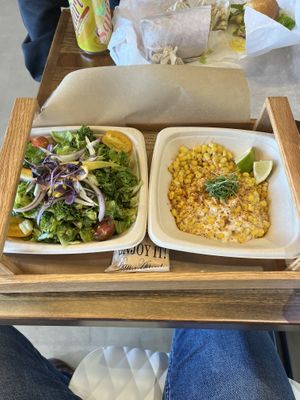 Side salad and street corn.  at ChagaRoot in Las Vegas
