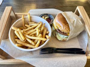 Chaga Mac Burger & fries  at ChagaRoot in Las Vegas