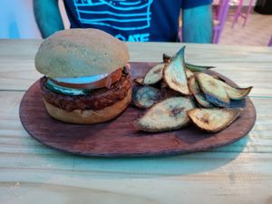 Good burger but I couldn't taste the jerk seasoning at Vegano O No in Panama City