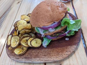 Barbie burger at Vegano O No in Panama City