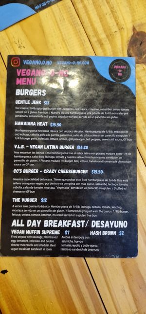 Menu at Vegano O No in Panama City