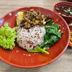 Vegan Mushroom Sauce w Tou Fu Brown Rice Set (15) - $ 5.50 at Yi Su Pin 一素品 - Chinatown in Central Singapore