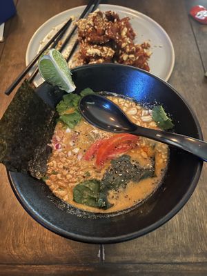 Ramen with the Korean seiten. All much bigger than it looks in the pic  at Vegan Ramen Mei - Condesa in Mexico City