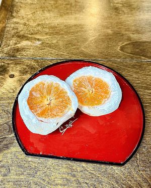 Tangerine mochi at Vegan Ramen Mei - Condesa in Mexico City