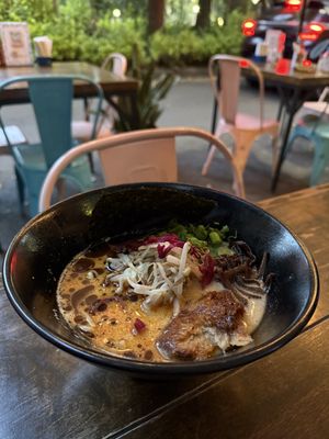 Red tonkotsu  at Vegan Ramen Mei - Condesa in Mexico City