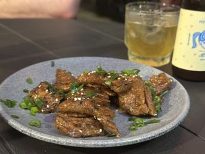 Half portion of the famous orange chicken - was great!  at Vegan Ramen Mei - Condesa in Mexico City