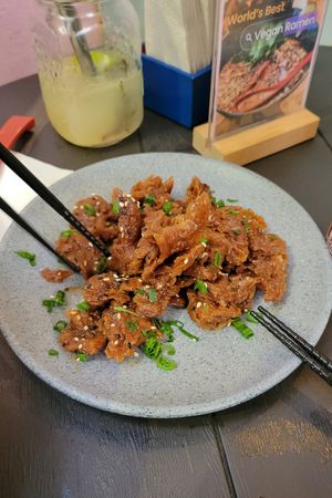 Orange chickn at Vegan Ramen Mei - Condesa in Mexico City
