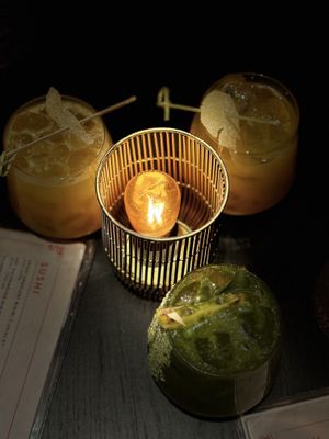 Mezcal me maybe (ginger) drinks and herb your enthusiasm tequila cocktail (🌶️ )  at Planta Queen in Chicago