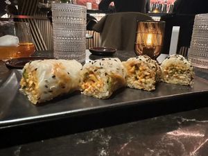 Baked crab roll. Has hearts of palm. Could’ve used more sauce , not alot of flavor 2/5 - the only item I did not enjoy and didn’t finish eating.  #Veganuary at Planta Queen in Chicago