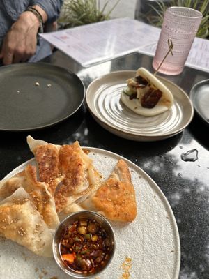 Fried dumplings and Bao Slider  at Planta Queen in Chicago
