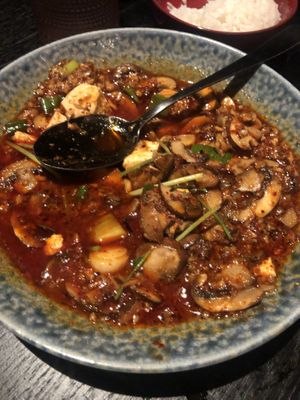 Mushroom mapo served with rice   at Planta Queen in Chicago
