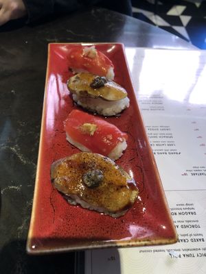 Eggplant and watermelon nigiri   at Planta Queen in Chicago