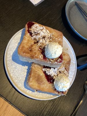 French toast on saturday brunch menu  at Planta Queen in Chicago