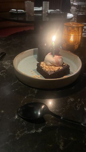Birthday brownie   at Planta Queen in Chicago