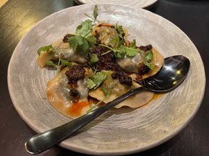 Spinach shiitake dumplings  at Planta Queen in Chicago