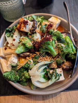 Garlic chili tofu entree at Planta Queen in Chicago