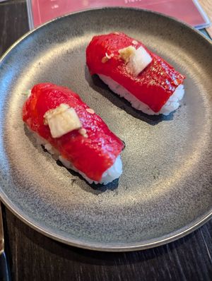 Watermelon "ahi" nigiri at Planta Queen in Chicago