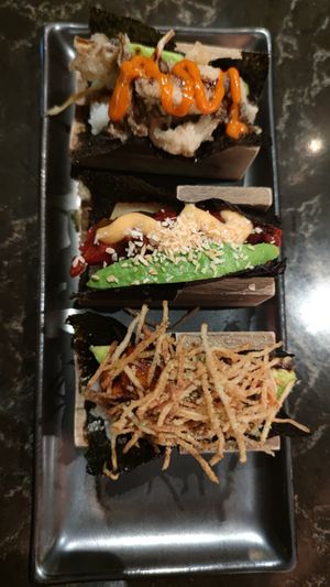 Hand rolls (spicy tuna, spicy crab and mushroom) at Planta Queen in Chicago