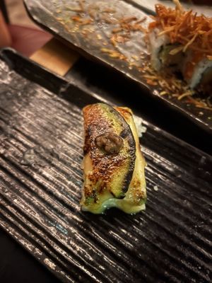 The last piece of the “torched and pressed” maki roll I had left before I remembered to take a photo. They were too delicious.   at Planta Queen in Chicago