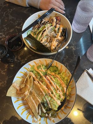 Sushi bowl and Al pastor bowl  at Planta Queen in Chicago