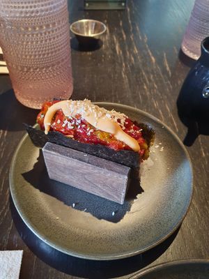 Hand rollen sushi with Spice ahi and watermelon at Planta Queen in Chicago