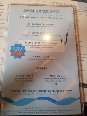 Menu at Planta Queen in Chicago