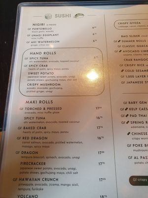 Menu at Planta Queen in Chicago