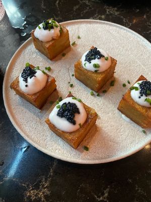 1000 layered potatoe with kaviar  at Planta Queen in Chicago