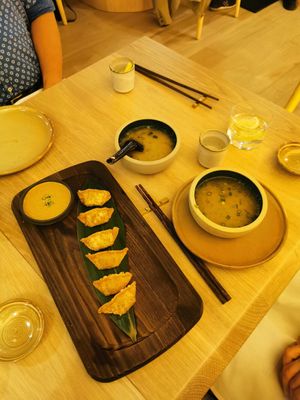 Gyoza and miso soup at Bloom Sushi - Quartier des Spectacles in Montreal