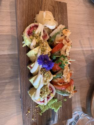 Orenji (our favourite) and Mangoo roll   at Bloom Sushi - Quartier des Spectacles in Montreal