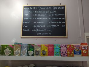 Menu at Edinburgh Community Bookshop in Edinburgh