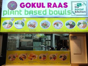 Stall front and menu at Gokul Raas Vegetarian - Lau Pa Sat in Central Singapore