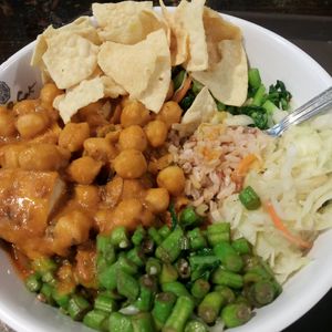 Tofu chickpea with brown rice $6.90 at Gokul Raas Vegetarian - Lau Pa Sat in Central Singapore