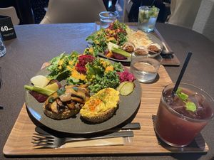 Delicious open sandwich plate & pomegranate soda   at Cafe Tarot - カフェタロ in Tokyo