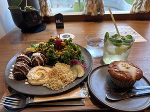 Falafel plate and a lemon muffin   at Cafe Tarot - カフェタロ in Tokyo