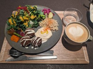 Falafel Plate with Oat Latte at Cafe Tarot - カフェタロ in Tokyo