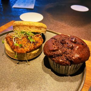 Sausage breakfast muffin and chocolate chip muffinns  at Cafe Tarot - カフェタロ in Tokyo